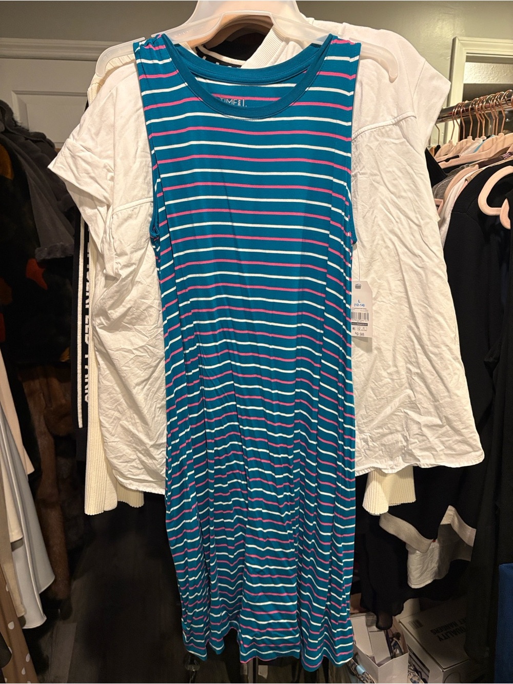 Sleeveless Teal Striped Summer Dress - Casual Tank Dress
